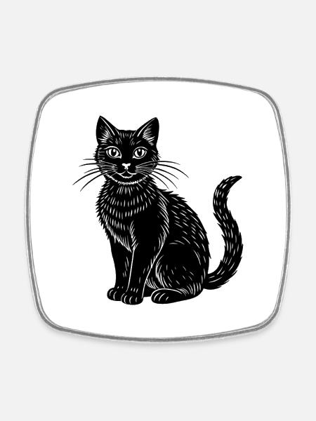 Schwarze Katze - Viereckiger Kühlschrankmagnet - Weiß