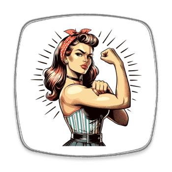 Strong Woman Shows Strength Rockabilly Style Gift - Square fridge magnet - white - Front
