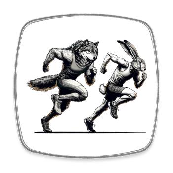 Wettkampf Hase und Wolf Wettlauf Sprint Geschenk - Viereckiger Kühlschrankmagnet - Weiß - Vorne
