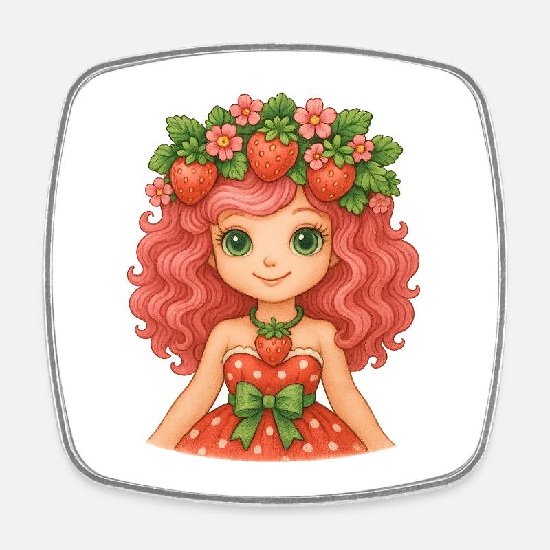 Strawberry girl power! 🍓 - Square fridge magnet - white
