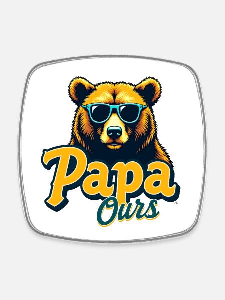 Papa Ours Lunettes Retro - Magnet carré - blanc