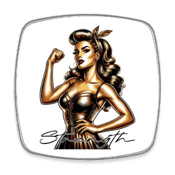 Strength Strong Woman Rockabilly Style Gold Gift - Square fridge magnet - white - Front