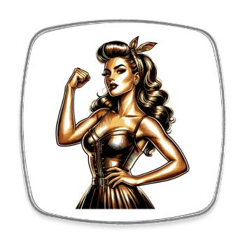 Strong Woman Golden Rockabilly Style Gold Gift - Square fridge magnet - white - Front