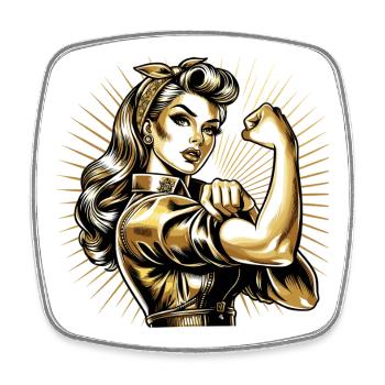 Strength Strong Woman Rockabilly Style Gold Gift - Square fridge magnet - white - Front
