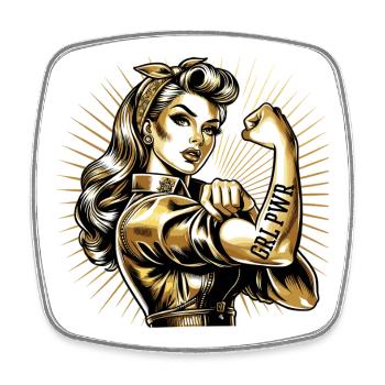 Strong Woman GRL PWR Rockabilly Gold Gift - Square fridge magnet - white - Front