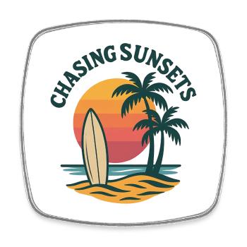Chasing Sunsets – Surf & Beach Vibes - Square fridge magnet - white - Front