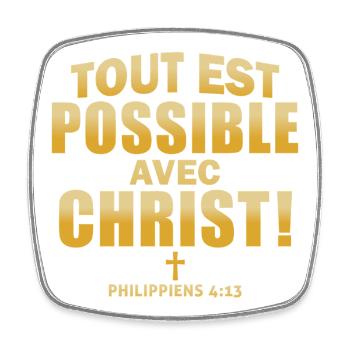 Inspirational Religious Quote in Metallic Gold - Square fridge magnet - white - Front