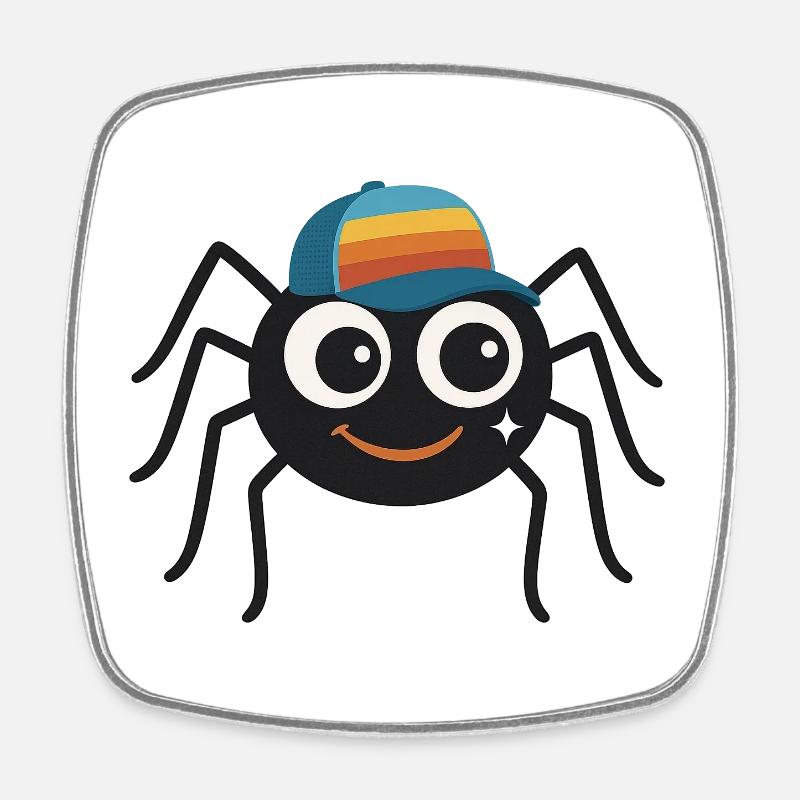 Cool spider with retro cap – cute & cheeky - Square fridge magnet - white