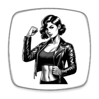 Strong Cool Woman Rockabilly Leather Jacket Gift - Square fridge magnet - white - Front