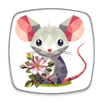 Mouse with dog rose – cute children's motif - Square fridge magnet - white - Front