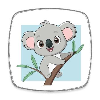 Bébé koala joyeux sur une branche (v02) - Magnet carré - blanc - Devant