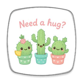 Cute Cacti "Need a Hug?" - Square fridge magnet - white - Front