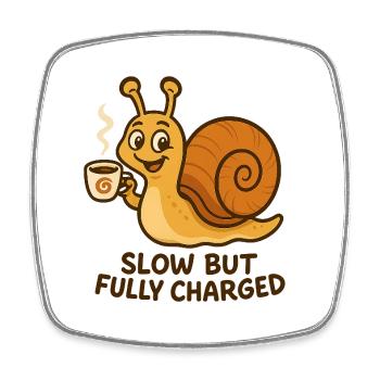 Lustige Schnecke mit Kaffee - Viereckiger Kühlschrankmagnet - Weiß - Vorne