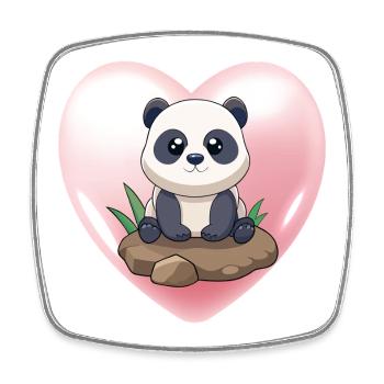 Cute Baby Panda Sitting on a Rock (v02 Heart) - Square fridge magnet - white - Front