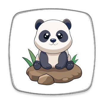 Cute Baby Panda Sitting on a Rock (v01) - Square fridge magnet - white - Front