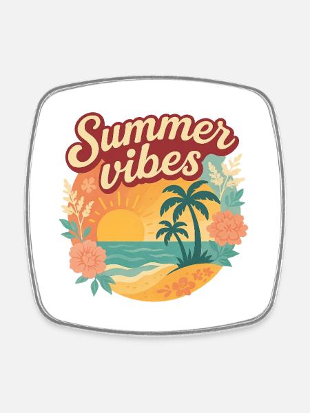 Summer Vibes,Chemise d’été - Magnet carré - blanc