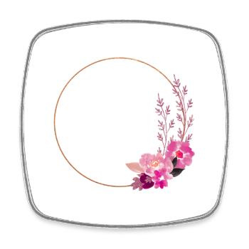 Gold frame with pink-red flowers – noble & playful - Square fridge magnet - white - Front