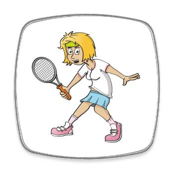 Fröhliches Bild eines Tennisspielers - Viereckiger Kühlschrankmagnet - Weiß - Vorne