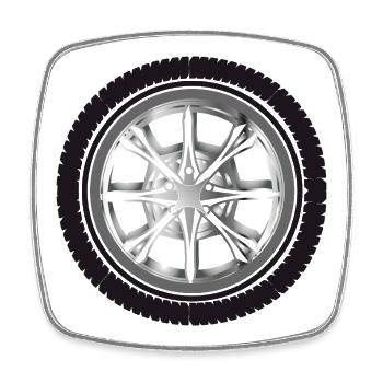 Jante brillante avec pneu – Automobile moderne - Magnet carré - blanc - Devant