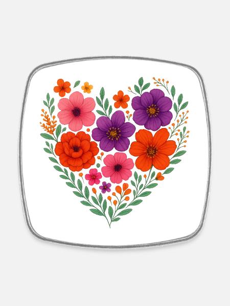 Flower Heart – Motif romantique dans un style vintage - Magnet carré - blanc