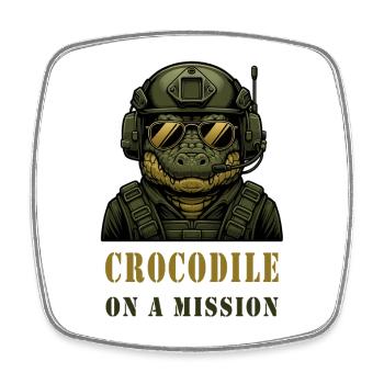 Crocodile on a mission - Square fridge magnet - white - Front
