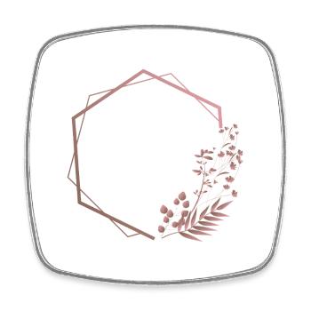 Hexagone rose dans un cadre double avec plante et fleur - Magnet carré - blanc - Devant