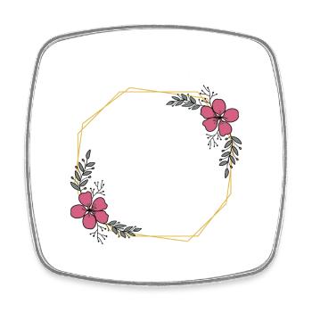 Octogone jaune doré - Fleurs rouges et feuilles vertes - Magnet carré - blanc - Devant