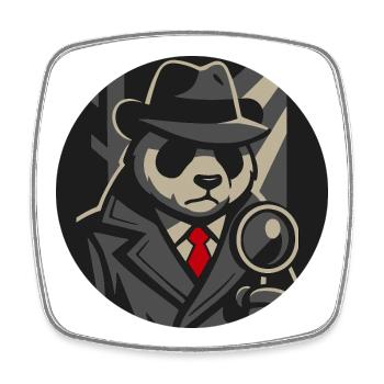 Panda Detective with Magnifying Glass – Noir Retro Animal Motif - Square fridge magnet - white - Front