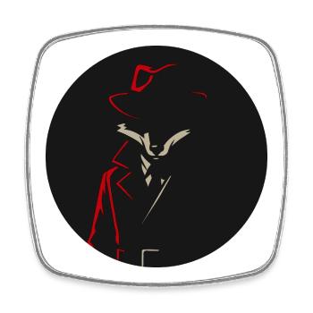 Renard en trench-coat avec chapeau rouge – Noir motif animalier - Magnet carré - blanc - Devant
