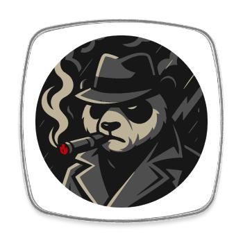 Panda en trench-coat avec cigare – Noir motif animalier - Magnet carré - blanc - Devant