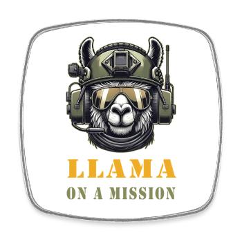 Llama in Mission / Military Design - Square fridge magnet - white - Front