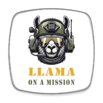 Llama in Mission / Military Design - Square fridge magnet - white - Front