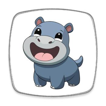 Bébé hippopotame joyeux et souriant (v02) - Magnet carré - blanc - Devant