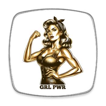 Strong Woman GRL PWR Rockabilly Gold Gift - Square fridge magnet - white - Front