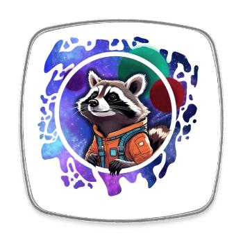 Weltraum-Raccoon mit Astronautenanzug - Viereckiger Kühlschrankmagnet - Weiß - Vorne