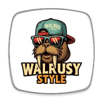 Walrusy Style: Walross mit Sonnenbrille - Viereckiger Kühlschrankmagnet - Weiß - Vorne