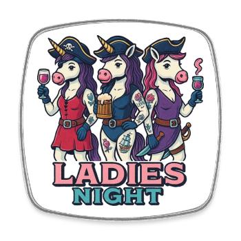 Ladies Night - Piraten & Einhörner - Viereckiger Kühlschrankmagnet - Weiß - Vorne