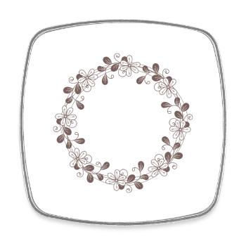 Romantisches Blumenmotiv im runden, braunen Rahmen - Viereckiger Kühlschrankmagnet - Weiß - Vorne