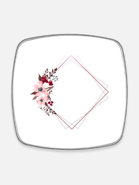 Flowers in Rectangular Frame / Pink Tones - Square fridge magnet - white