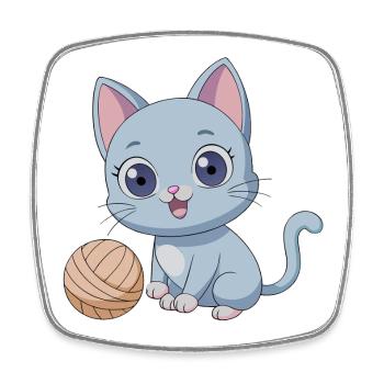 Playful Blue Kitten with Ball of Yarn - Square fridge magnet - white - Front