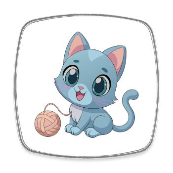 Playful Blue Kitten with Ball of Yarn - Square fridge magnet - white - Front