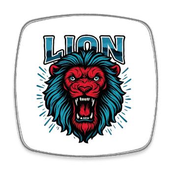 Löwenkopf Neon Blau Rot Graphic - Viereckiger Kühlschrankmagnet - Weiß - Vorne
