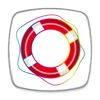 Bouée de sauvetage avec corde arc-en-ciel – symbole maritime - Magnet carré - blanc - Devant