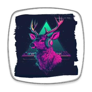 Neon DJ Hirsch – Funny Party Hirsch - Square fridge magnet - white - Front