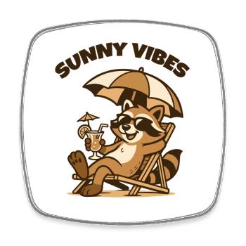Sunny Vibes Strand-Raccoon - Viereckiger Kühlschrankmagnet - Weiß - Vorne