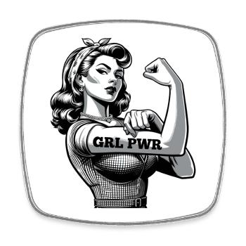 Strong Woman GRL PWR Rockabilly Biceps Arm Gift - Square fridge magnet - white - Front