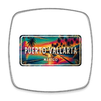 Puerto Vallarta, Mexique, Coucher de soleil Design - Magnet carré - blanc - Devant