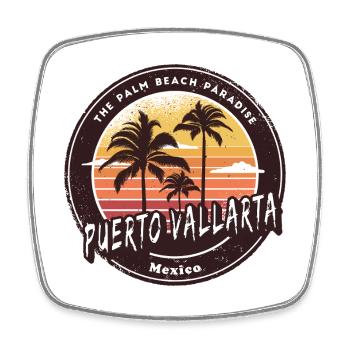 Puerto Vallarta, Mexique, Coucher de soleil Design - Magnet carré - blanc - Devant
