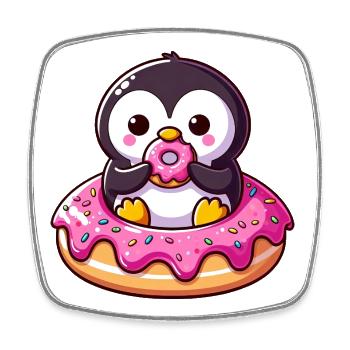 Mignon pingouin beignet dessert Snacking Yummy - Magnet carré - blanc - Devant