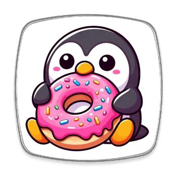 Cute Penguin with Donut Dessert Snacking - Square fridge magnet - white - Front